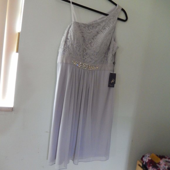 Adrianna Papell One Shoulder Dress in Light Gray - Picture 1 of 2
